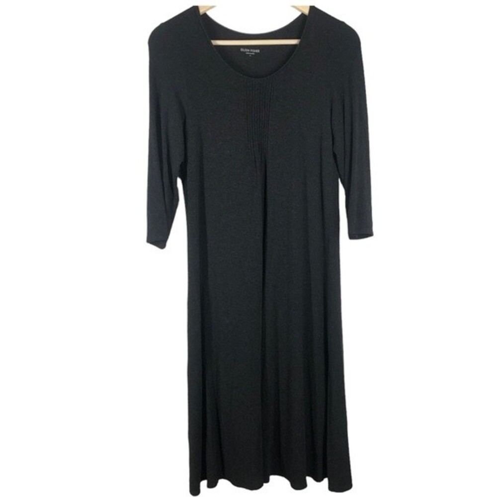 Eileen Fisher Charcoal Gray Viscose Melange Jersey Dress Pin Tuck Small